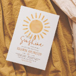 Invitation Boho Sunshine | Baby shower pour garçon ou fille à<br><div class="desc">Notre petit rayon de soleil est en route ! Invitations Boho bébé douche, prêt à être édité en ligne. Une illustration du soleil aquarelle remplit le dessus de la carte avec les détails de l'événement ci-dessous en typographie chic. Le nom de la mère à être, "soleil", la date, et les...</div>