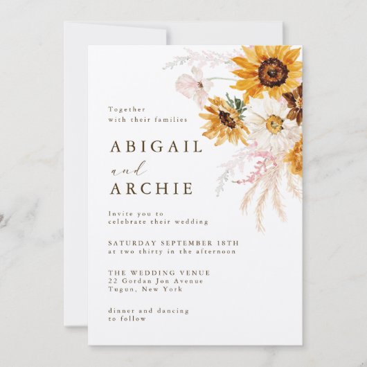 Invitation Boho Sunshine Floral Wedding (Devant)