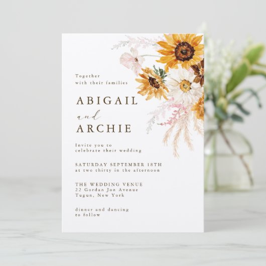 Invitation Boho Sunshine Floral Wedding (Debout devant)
