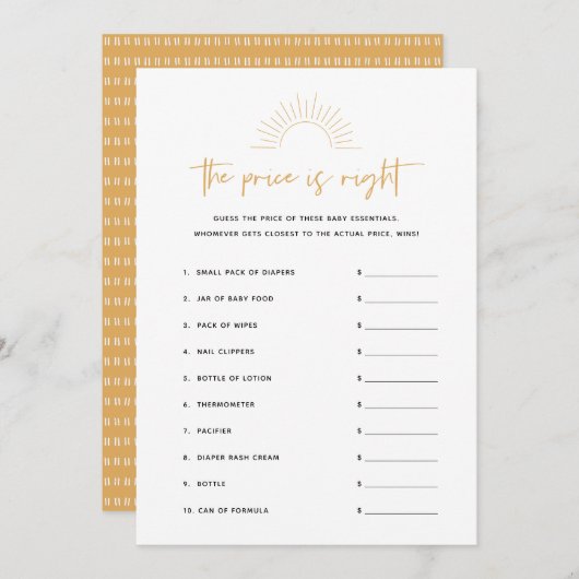 Invitation Boho Sunshine Le Prix Est Bon Baby shower Jeu (Devant / Derrière)