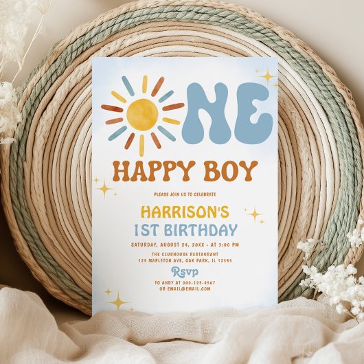 Invitation Boho Sunshine One Happy Boy Birthday