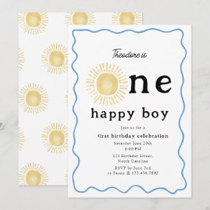 Invitation Boho Sunshine Premier anniversaire Un joyeux garço