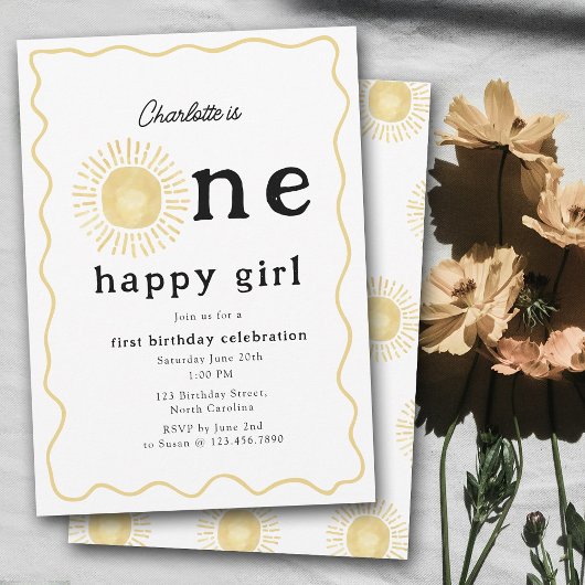 Invitation Boho Sunshine premier anniversaire une joyeuse fil
