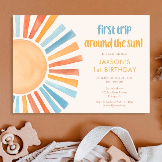 Invitation Boho Sunshine premier voyage autour du soleil anni