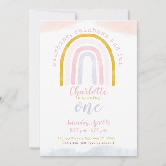 Invitation Boho Sunshine, Rainbows et Fun First Birday (Devant)