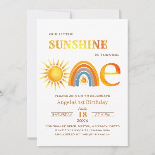 Invitation Boho Sunshine une fête aquarelle (Devant)