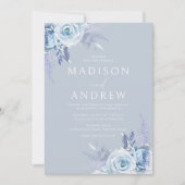 Invitation Boho superbe Mariage bleu Dusty (Devant)