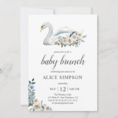 Invitation Boho Swan Dusty Blue Beige Fleurs Baby shower (Devant)
