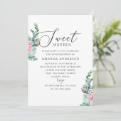 Invitation Boho Sweet 16. Jardin rose fleuri 16e anniversaire (Debout devant)
