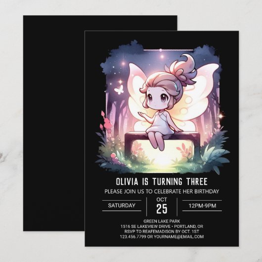 Invitation Boho Sweet Fairy Anniversaire (Devant / Derrière)