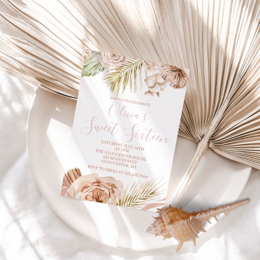 Invitation Boho Sweet sixteen Floral 16e anniversaire