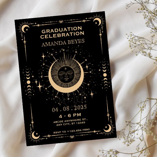 Invitation Boho tarot lune soleil Graduation