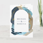 Invitation Boho Taupe Bleu Nuit Pinceaux Code QR Mariage (Devant)