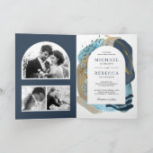 Invitation Boho Taupe Bleu Nuit Pinceaux Code QR Mariage (Intérieur)