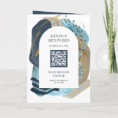 Invitation Boho Taupe Bleu Nuit Pinceaux Code QR Mariage (Dos)