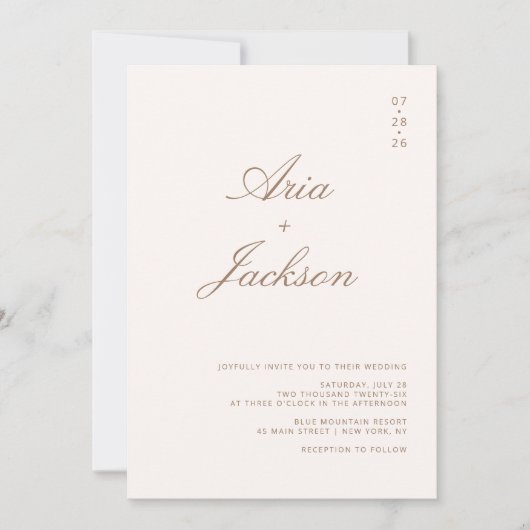 Invitation Boho Taupe Calligraphie moderne Code QR Mariage (Devant)