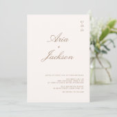 Invitation Boho Taupe Calligraphie moderne Code QR Mariage (Debout devant)