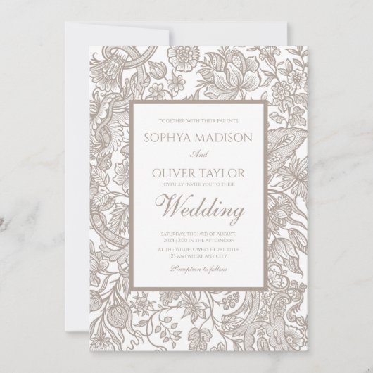 Invitation Boho Taupe Fall Line Fleur sauvage d'art (Devant)