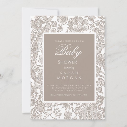 Invitation Boho Taupe Fall Line Fleur sauvage d'art (Devant)