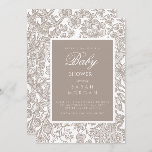 Invitation Boho Taupe Fall Line Fleur sauvage d'art (Devant / Derrière)