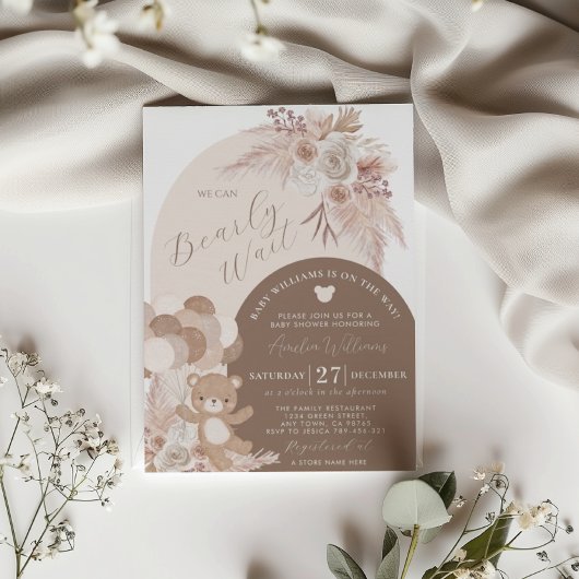 Invitation Boho Teddy Bear Baby shower d'attente Brown