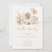 Invitation Boho Teddy Bear Baby shower d'ours neutre selon le (Devant)