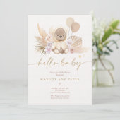 Invitation Boho Teddy Bear Baby shower d'ours neutre selon le (Debout devant)