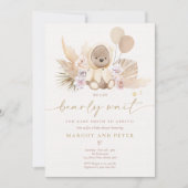 Invitation Boho Teddy Bear Baby shower d'ours neutre selon le (Devant)