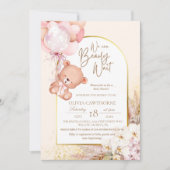 Invitation Boho Teddy Bear Baby shower moderne et fleuri (Devant)