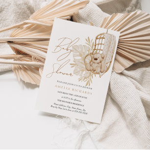 Invitation Boho Teddy Bear Baby shower neutre