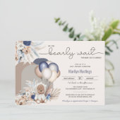 Invitation Boho Teddy Bear & Balloons Bearly Wait Baby shower (Debout devant)