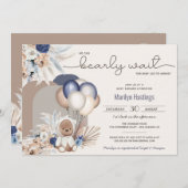 Invitation Boho Teddy Bear & Balloons Bearly Wait Baby shower (Devant / Derrière)