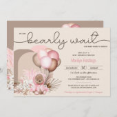 Invitation Boho Teddy Bear & Balloons Bearly Wait Baby shower (Devant / Derrière)