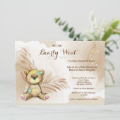 Invitation Boho Teddy Bear Bearly Wait Baby shower (Debout devant)