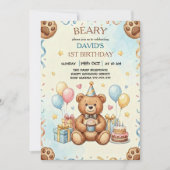 Invitation Boho Teddy Bear Beary First 1st Birthday Party (Devant)