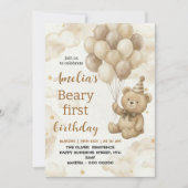 Invitation Boho Teddy Bear Beary First 1st Birthday Party (Devant)