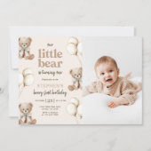 Invitation Boho Teddy Bear Beary First 1st Birthday Photo (Devant)