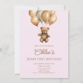 Invitation Boho Teddy Bear Beary Premier anniversaire fête (Devant)