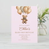 Invitation Boho Teddy Bear Beary Premier anniversaire fête (Debout devant)