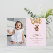 Invitation Boho Teddy Bear Beary Premier anniversaire fête (Debout devant)