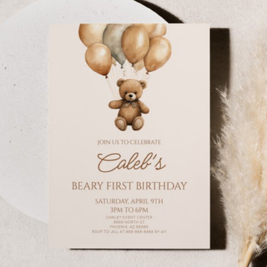Invitation Boho Teddy Bear Beary Premier anniversaire fête
