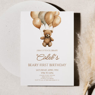 Invitation Boho Teddy Bear Beary Premier anniversaire fête