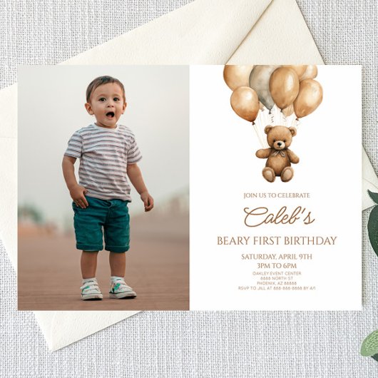 Invitation Boho Teddy Bear Beary Premier anniversaire fête