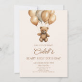 Invitation Boho Teddy Bear Beary Premier anniversaire fête (Devant)