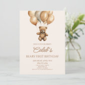 Invitation Boho Teddy Bear Beary Premier anniversaire fête (Debout devant)