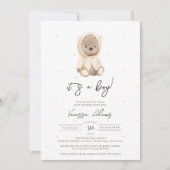 Invitation boho teddy bear bebe wait baby boy shower (Devant)