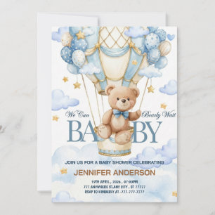 Invitation Boho Teddy Bear Boy Blue à peine attendre Baby Sho
