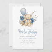 Invitation Boho Teddy Bear Boy Blue à peine attendre bébé (Devant)