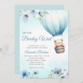 Invitation Boho Teddy Bear Boy Blue Bearly Wait Baby shower (Devant / Derrière)