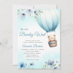 Invitation Boho Teddy Bear Boy Blue Bearly Wait Baby shower
